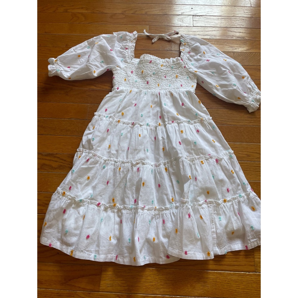 Crown &‎ Ivy Dress Girls Kids Size Small White Smocked Square Neck Cottagecore